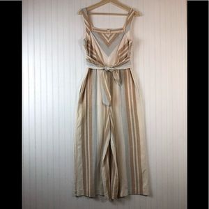 By Anthropologie Women's Multicolor Striped Wide Waist Tie Jumpsuit Sz 4